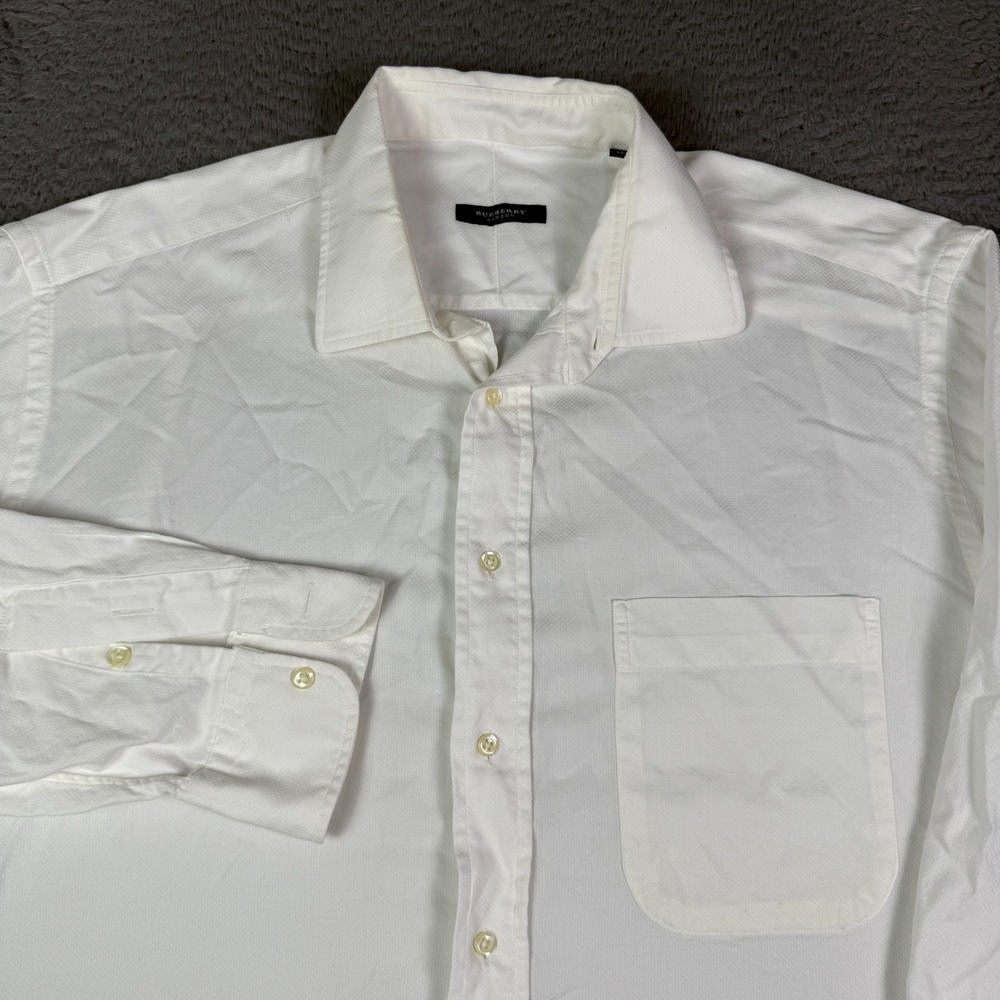 Burberry London Shirt Mens 16.5/33 White Solid Dress Button Down USA Made Pocket